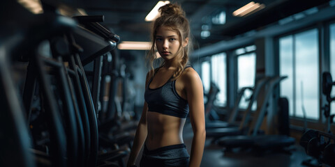 Obraz na płótnie Canvas beautiful young woman in gym posing