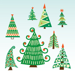 Set of beautiful Christmas trees on light background. Banner for design