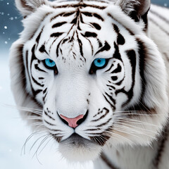 portrait of a white tiger with blue eyes