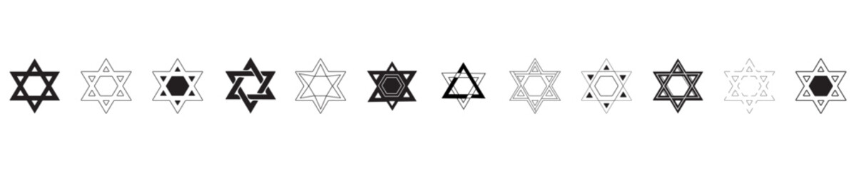 Set of many Stars of David on white background