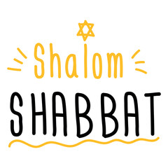 Text SHALOM SHABBAT on white background