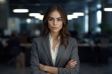 AI generated portrait of female corporate employee at office  - obrazy, fototapety, plakaty