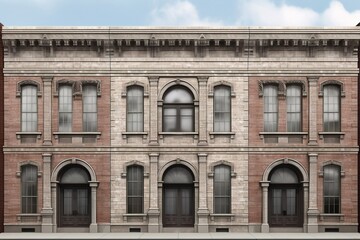Fototapeta na wymiar AI generated front facade of classic brick building at day