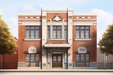 AI generated front facade of classic brick building at day