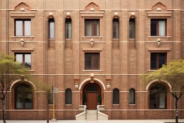 AI generated front facade of classic brick building at day