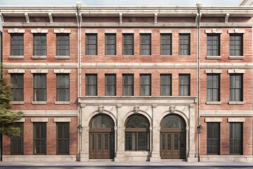 Fototapeta premium AI generated front facade of classic brick building at day