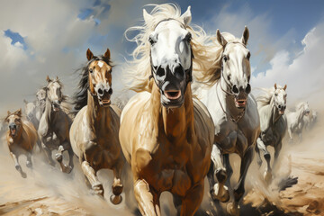 many horses are galloping, close-up, animal memes, humorous, funny