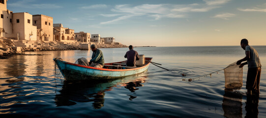 Fishermen's Pursuit. Captivating Scenes of Arab Fishing Communities in Action Along the Coast


