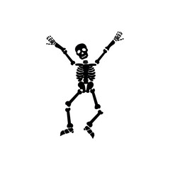 Drawn jumping skeleton on white background