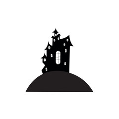 Silhouette of creepy mansion on white background Keywords