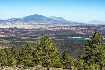 Naklejka premium The view of the Lower Browns Reservoir from Larb Hollow Overlook in the Dixie National Forest, Utah, USA