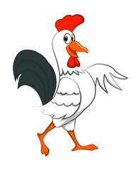 Cartoon of a funny rooster walking
