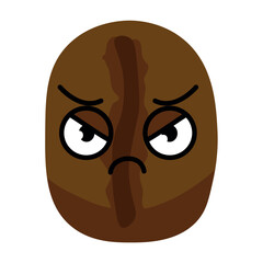 Sad coffee bean on white background
