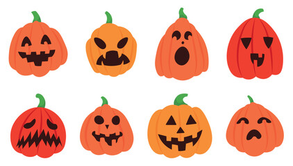 Set of creepy Halloween pumpkins on white background
