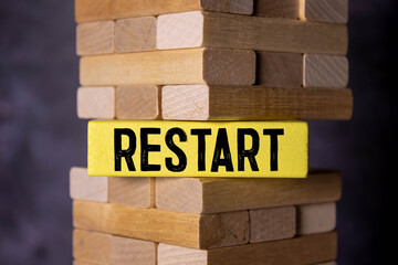 Restart word, inscription. Concept of new start and reset.