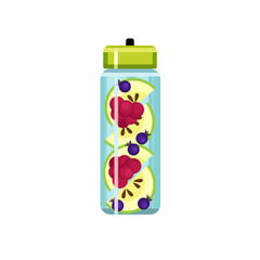 Bottle of fresh fruit infused water on white background