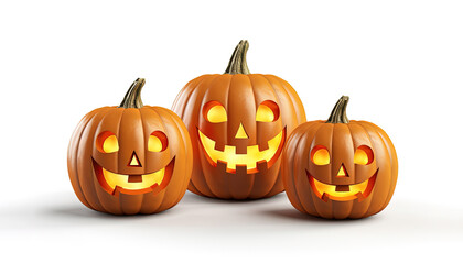 Fototapeta premium Set of funny Halloween pumpkins isolated on white background. Halloween symbol Jack o lantern. AI generated