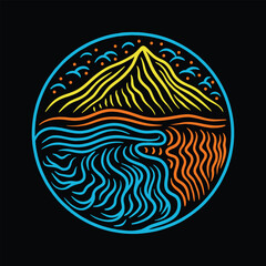 Monoline Beach Mountain Vector Graphic Design illustration Emblem Symbol and Icon