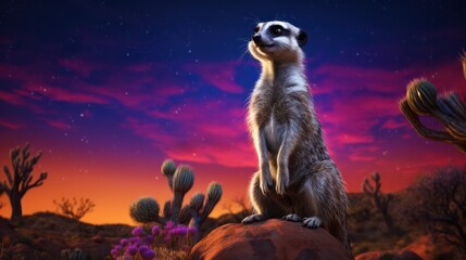 illustration of meerkats in cneon colors scheme - obrazy, fototapety, plakaty