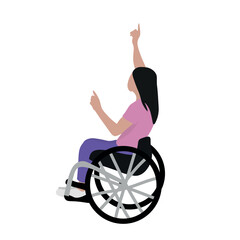 Dancing woman in wheelchair on white background