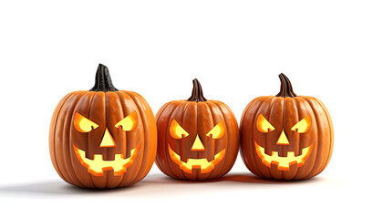 Set of funny Halloween pumpkins isolated on white background. Halloween symbol Jack o lantern. AI generated