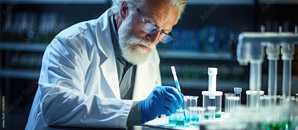 Aufkleber lab scientist using dropper with copyspace for text