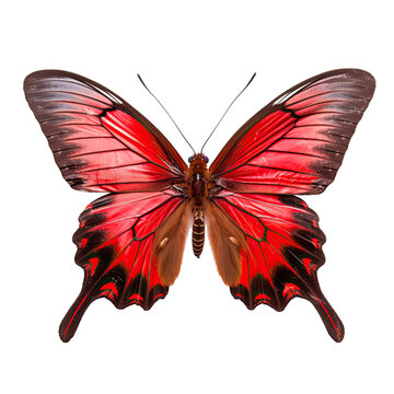 Beautiful red butterfly isolated on transparent background, , ready for placement