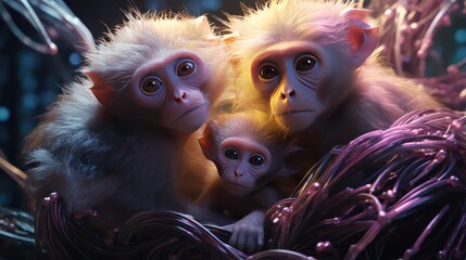 Illustration of Monkeys in Neon Colors Scheme