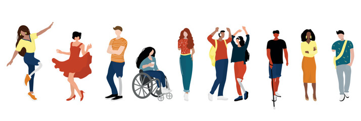 Group of different people on white background. Concept of inclusion