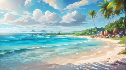 A_vibrant_and_colorful_beach_scene_with_crystal