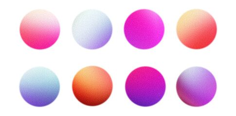 Grainy gradient circle set vibrant sphere pink magenta orange blue yellow purple abstract shapes isolated design elements - obrazy, fototapety, plakaty