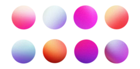 Tuinposter Grainy gradient circle set vibrant sphere pink magenta orange blue yellow purple abstract shapes isolated design elements © AdGraphics