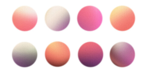 Pink yellow beige pastel grainy gradient set noise texture sphere circle shape abstract isolated design elements