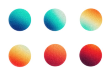 Color gradient vibrant grainy texture sphere circle set red blue orange teal abstract shapes isolated png design elements