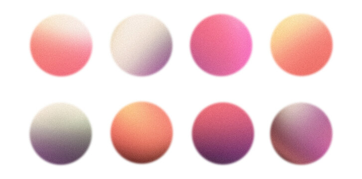 Pink yellow beige pastel grainy gradient set noise texture sphere circle shape abstract isolated design elements