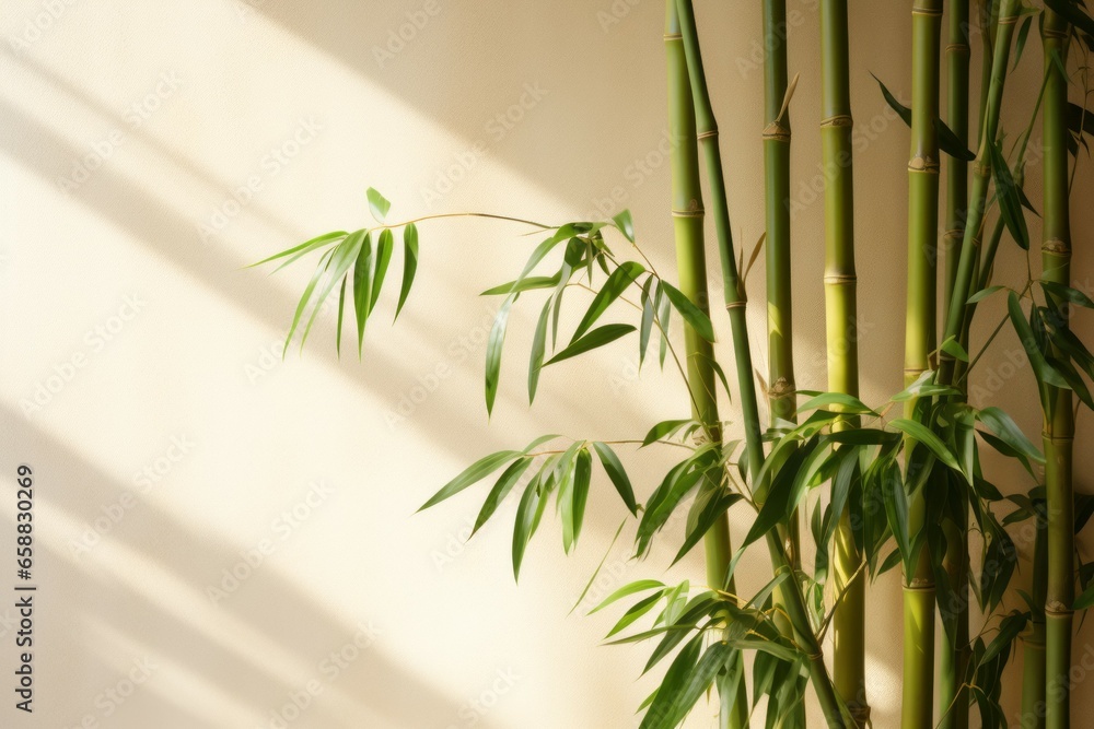 Poster bamboo background or backdrop with selective focus and copy space for text