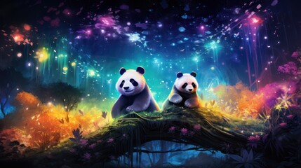 Obraz na płótnie Canvas Illustration of Panda in Neon Colors Scheme