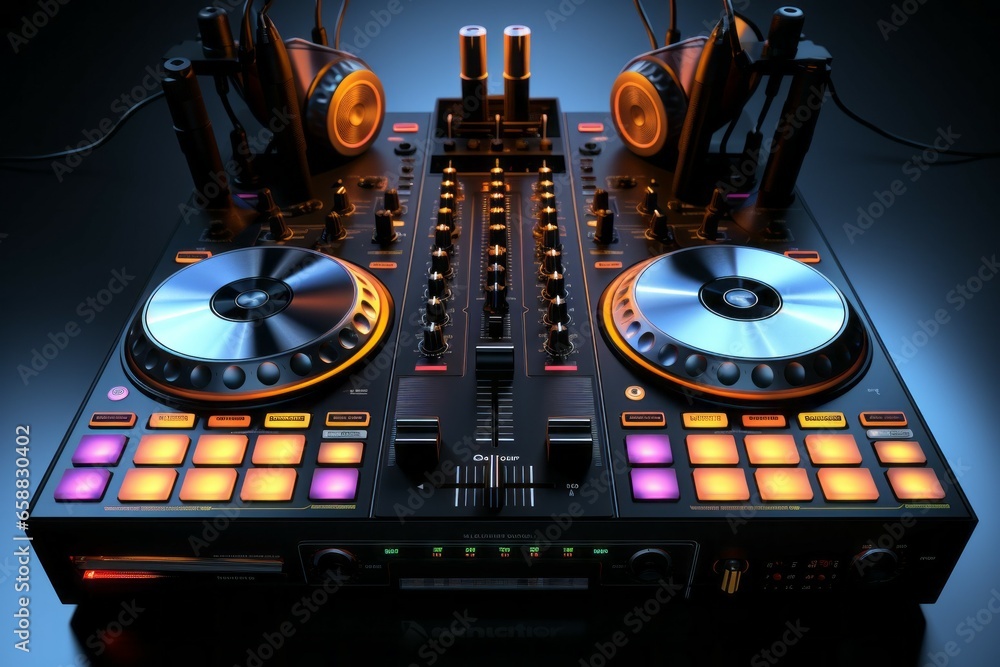 Poster equipment in a recording studio. background with selective focus and copy space