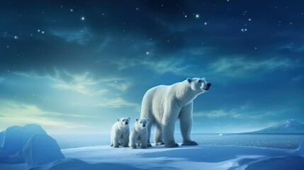 Polor Bear under the Sky of Northern Light