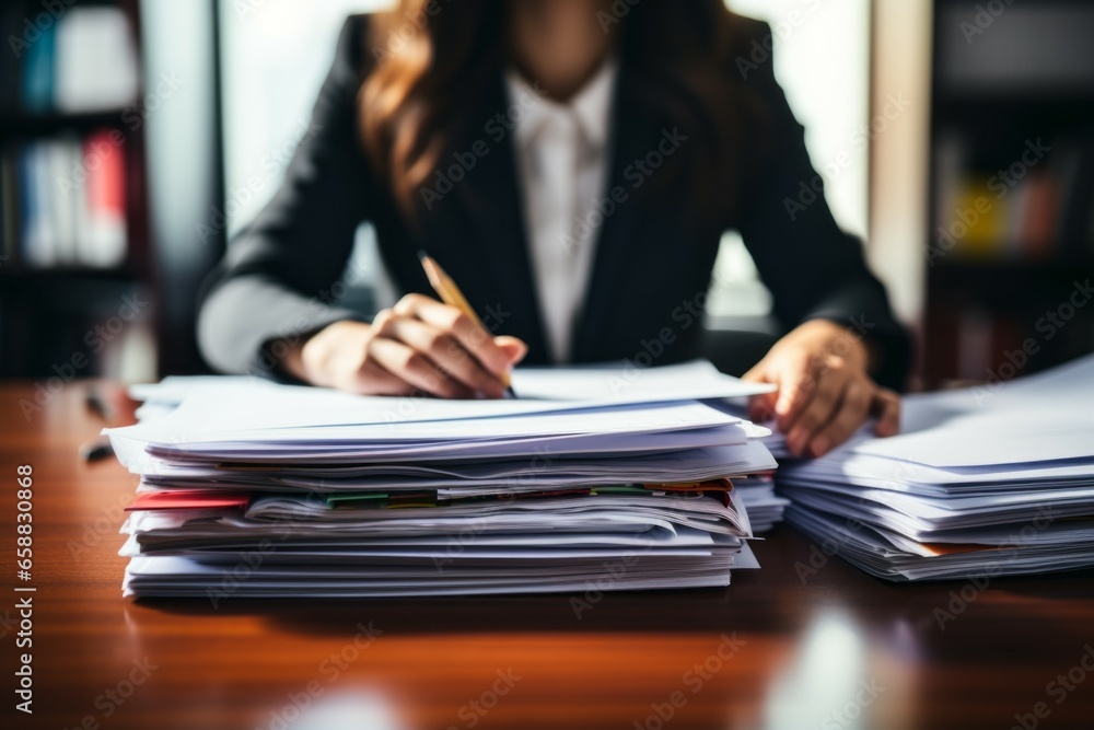 Poster paper files, office work. background with selective focus and copy space