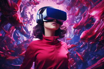 Fototapeta premium Give the concept of Virtual Reality in hot pink and MidnightBlue color shades,