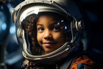 Child astronaut. Portrait with selective focus and copy space