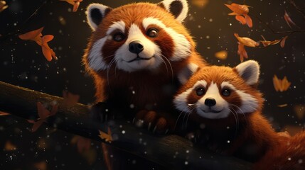 Obraz premium Illustration of Red Panda in Neon Colors Scheme