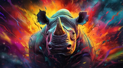 Illustration of Rhino in Neon Color Scheme