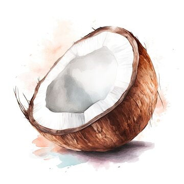 Coconut watercolor isolated on white