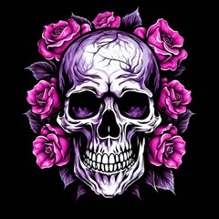 a skull with flowers around it