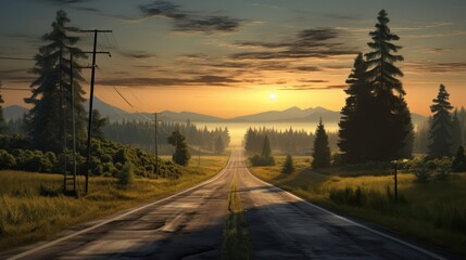 Obraz premium Illustration of Rural Roads at Daytime