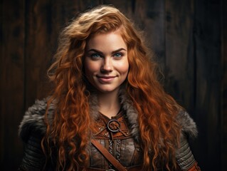 Fototapeta premium a woman with long red hair wearing a garment
