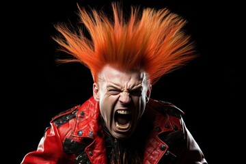 a man with orange hair and red jacket screaming