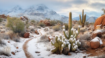 a cactus in the snow - obrazy, fototapety, plakaty